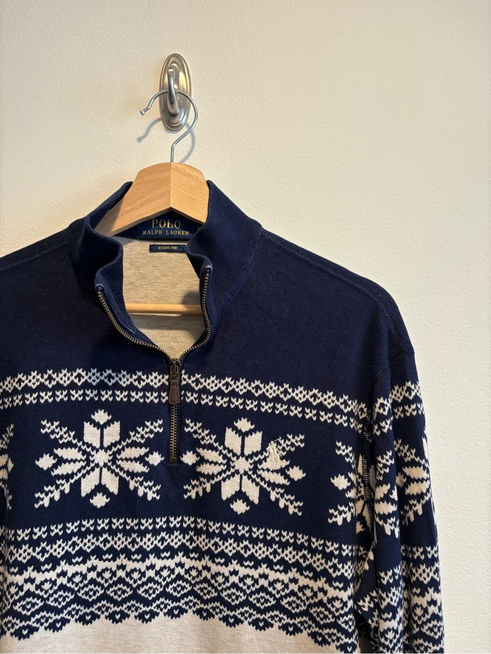 Polo Ralph Lauren || Snowflake Estate Rib Pullover Nordic Pattern Navy Cream M